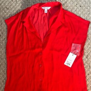 Nine West Bold Red Button-Up Blouse